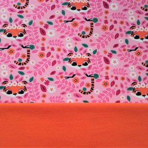 Fabric sets - cotton jersey - sweet tiger - 0.5 m. and cuff fabric - orange uni, pink uni or striped (pink/light pink - 1 mm.) - 0.25 m.