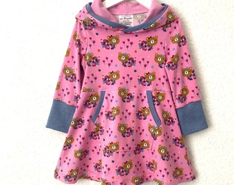 Hoody Kleid mit Blumenbären, rosa, Mädchenkleid mit Kapuze,