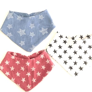 Muslin scarves, triangular scarves, burp cloths - motif: stars