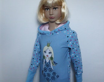 Mädchen Hoodie mit Kapuze, Kapuzenpullover, Print "Hippie Girl", Mädchenpullover - blau, nur Größe 110