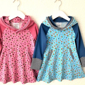 Flower dress for girls, girls dress, hooded dress, pink or light blue