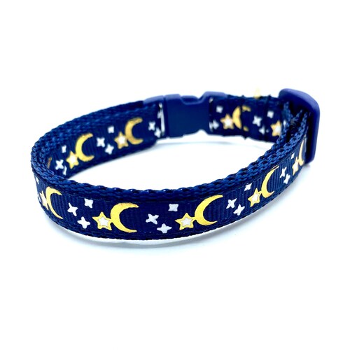 Moon Cat Collar Gold Moons and Stars on Royal Blue Etsy