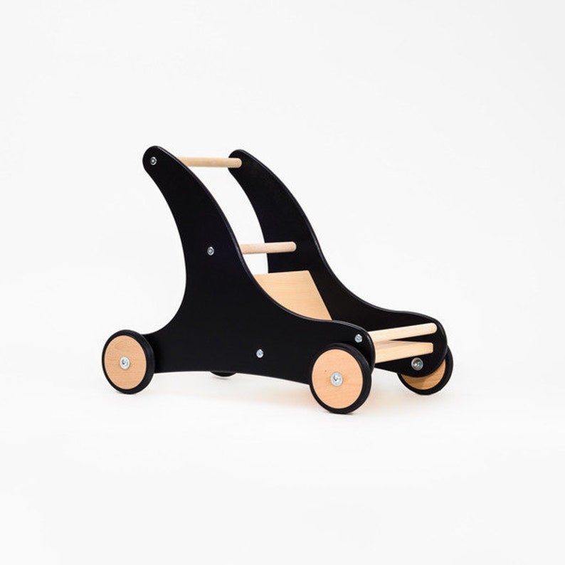 Baby walker Sharky black made of wood with brake image 2