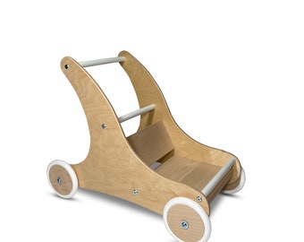 "Sharky" baby walker natural and white with braking system