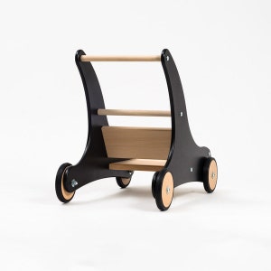 Baby walker Sharky black made of wood with brake image 3