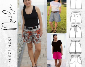 PDF sewing pattern for women's wide trousers in different lengths, shorts or Bermuda in sizes 34-54, German instructions