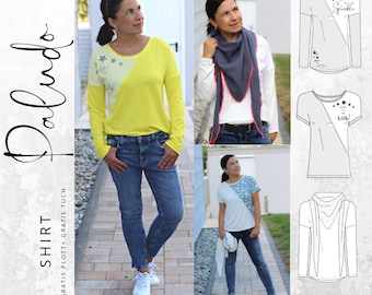 PDF sewing pattern women's shirt size 32-56 German instructions, with free plot file + free cloth, long sleeve or short sleeve,