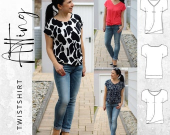 PDF sewing pattern Shirt mi Twist for women in sizes 34-54 German instructions, short sleeve
