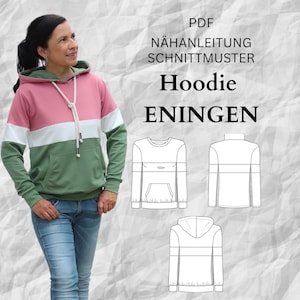 PDF pattern hoodie women in sizes 34-56 German instructions, with pockets, color blocking, hoodie sewing PDF A4 A0 Beamer