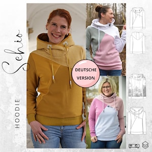 PDF pattern hoodie women size XS-XXXL, German instructions, hoodie with divisions, hood or round cuffs,