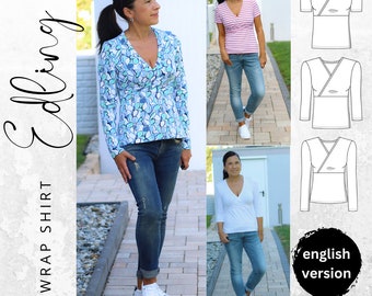 PDF-pattern women wrap Shirt Size 34-54, English instruction, Easy DIY Sewing for Her