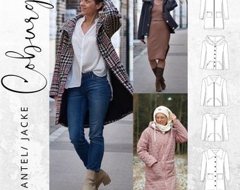 PDF sewing pattern women's coat jacket in sizes 34-54 German instructions, with or without lining