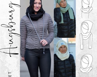 PDF sewing pattern hat scarf, loop and legs in 3 sizes, German instructions, sewing pattern for children and women