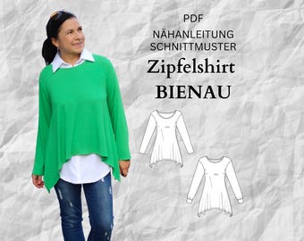 PDF sewing pattern ladies oversized shirt with zip in sizes 32-56 German instructions, with slit