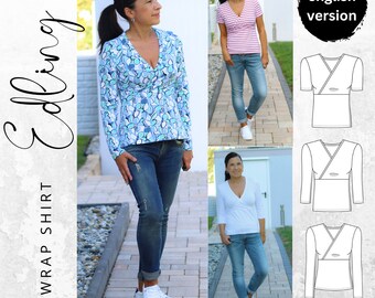 PDF-pattern women wrap Shirt Size 34-54, English instruction, Easy DIY Sewing for Her