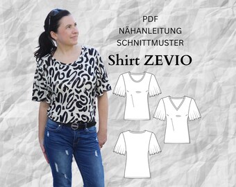 PDF sewing pattern ladies shirt with wide sleeves in sizes 34-56 German instructions