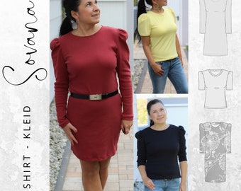 PDF sewing pattern dress women size 32-56 German instructions, tight or wide dress, dress with puff sleeves, normal sleeves
