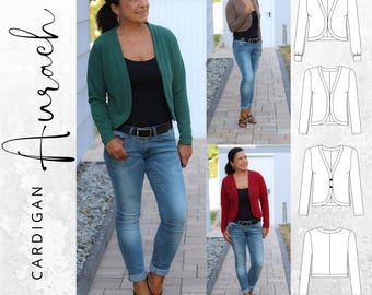 PDF sewing pattern for a women's cardigan in sizes 34-54, German instructions, easy, 2 lengths, ebook