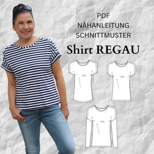 以下が含まれることがあります： 「Shirt Regau」と呼ばれるストライプシャツのPDF縫製パターン。このパターンには、半袖、長袖、七分袖の3種類の袖スタイルが含まれています。