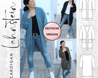 PDF-Schnittmuster Damen Strickjacke Cardigan in den Größen Gr. 32-56, deutsche Anleitung