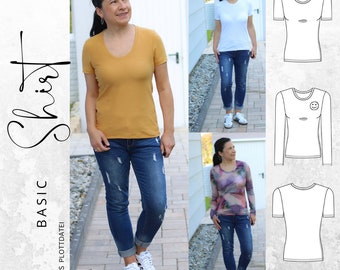 PDF sewing pattern ladies Basic Shirt 1 in sizes 32-56 German instructions, with free plotter