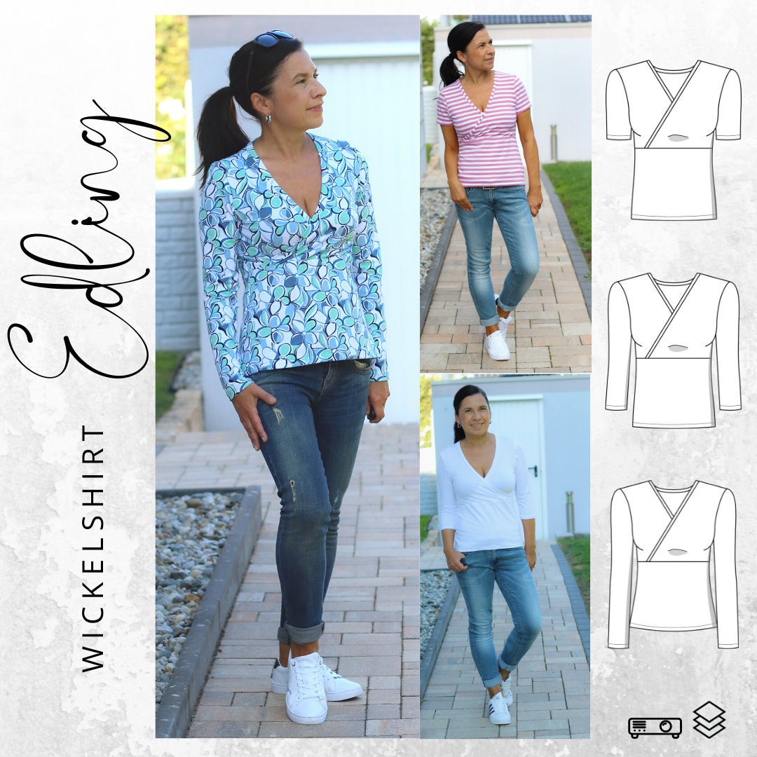 PDF Sewing Pattern for Women's Wrap-around Shirt, Size 34-54, Various ...