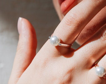 Zilveren Zoetwaterparel Ring, Statement Ring, Bruidsmeisje Ring, Promise Ring, Tijdloze sieraden, Cadeau voor haar