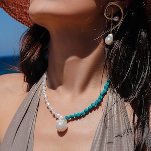 Barock Perle und Türkis Choker Halskette, Türkis Choker, Türkis Schmuck, Sommer Halskette, Geschenk für Mama