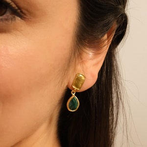Emerald Drop Earrings, Green Art Deco Stud Earrings, Elegant Emerald Jewelry, Birthstone Jewelry, Gift for Her, Gifts for Mom