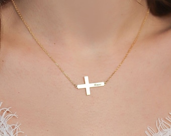 Cross Necklace , Side Cross Necklace, Religious Jewelry   Cross Necklace , Side Cross Jewelry , Mother's Day Gifts , Christmas Gift