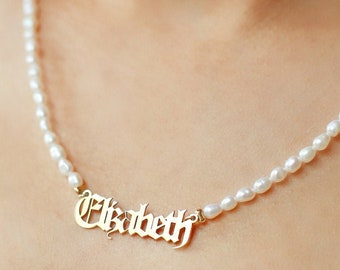 Custom Pearl Name Necklace, Dainty Name Necklace, Personalized Jewelry, Pearl Jewelry, Trendy Necklace,   Gift for Girlfriend,Gift For Mom