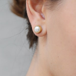 Natural Freshwater Pearl Earring, Stud Earrings, Classic Pearl Earrings, Timeless Designs ,Minimalist Jewelry, Bridesmaid Gift, Gift For Mom image 2