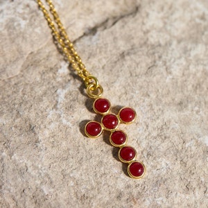 Elegant Ruby Cross Necklace, Ruby Necklace, Cross Jewelry, July Birthstone Necklace, Religious Gift, Gift For Woman, Christmas Gift