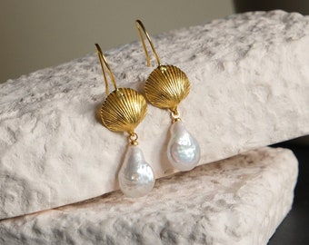 Pearl Earrings, Gold and Pearl, Drop Pearl Earrings, June Birthstone, Irregular Pearls, Gift for Her