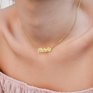 Colar com nome em ouro 14K, colar com corrente cubana, colar personalizado, colar com placa de nome, joias com nome, colar feminino, presente de Natal