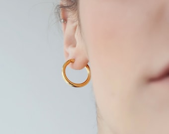 Chunky Thin Gold Hoop Earrings, Simple Minimalist Rings, 925 Silver 18k Gold Plated, Minimalist-Casual Jewelry , Gift for Her