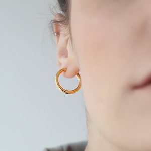 Chunky Thin Gold Hoop Earrings, Simple Minimalist Rings, 925 Silver 18k Gold Plated, Minimalist-Casual Jewelry , Gift for Her