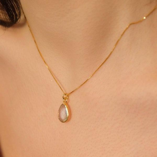 Klare Quarz Teardrop Halskette, Edelstein Halskette, April Birthstone, Kristall Quarz, jeden Tag überlagert Schmuck, Geschenk für sie, Muttertagsgeschenk