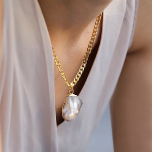 Keshi Pearl Necklace, Pearl Jewelry, Gold Plated Necklace, Timeless Jewelry, Gift for Her , Gift for MOM image 1