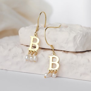 Initial Earrings with Pearls, Anne Boleyn Earrings, Tudor medieval jewellery, Historical Reenactment, Mother&#39;s Day Gift
