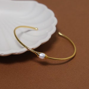 Adjustable Cuff Bracelet, Elegant Pearl Bracelet, Minimalist Bracelet, Bridesmaid Bracelet, Bridal Jewelry, Mother's Day Gifts image 1