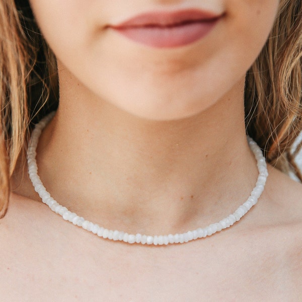 Moonstone Beaded Necklace , Moonstone Choker Necklace, Moonstone Necklace, Gemstone Choker, Gift For Her, Christmas Gifts