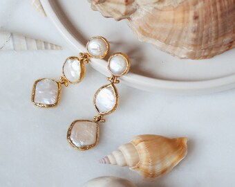 Modern Pearl Dangle Earrings, Elegant Bridal Pearl Earrings, Long Pearl Earrings, Elegant Gift Earrings