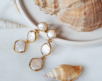 Modern Pearl  Earrings, Elegant Bridal Pearl Earrings, Long Pearl Earrings, Elegant Gift Earrings, Mother's Day Gift, Gift For Her
