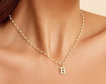 Pearl Initial Necklace, Special Letter Charm with Pearl Beaded Chain, Special Dangling Letter Necklace, Elegant Pearl Jewelry, Gifts for Mom