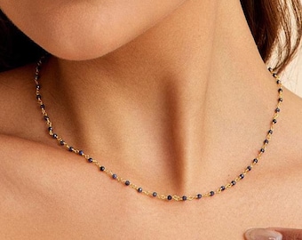 Sapphire Necklace, Simple Beaded Necklace, September Birthstone, Minimalist Necklace, Birthstone Jewelry, Layered Necklace, Gift for Women
