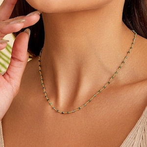 Green Raw Emerald Beaded Gemstone Choker Gold,Handmade Beaded Necklace, Birthstone Necklace, Delicate Elegant Layered Necklace, Gift for Mom image 6