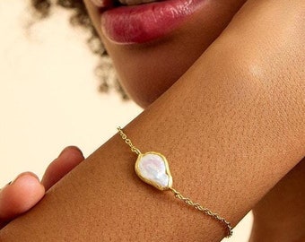 ♥ Barock Perlen-Anhänger-Halskette, unregelmäßige Perlen