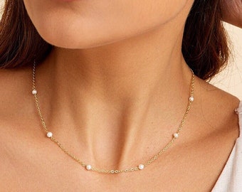 Dainty Pearl Necklace, Bridesmaid Jewelry, Freshwater Pearl Necklace, Chain Necklace, Pearl Jewelry, Mothers Day Gift