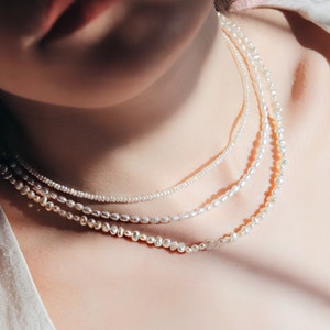 Collier de perles deau douce dorge blanche fait à la main, élégant collier de perles plaqué or, bijoux de la fête des mères, cadeau de Noël image 1